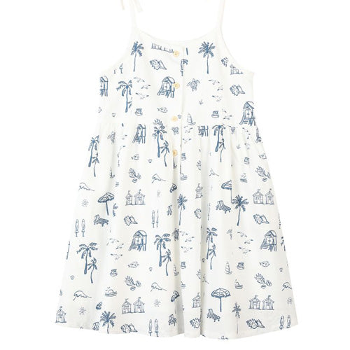 Vignette - V1653A - Marine Navy Beach Scene Dress