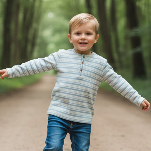 Me & Henry - Blue & Ivory Stripe Ribbed Henley