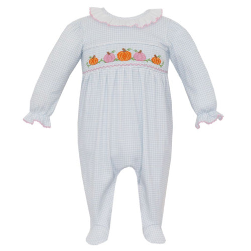 Petit Bebe - Pumpkin Blue Gingham Footie
