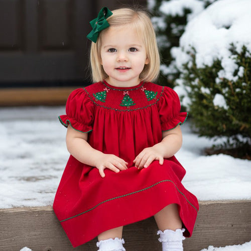 Anavini - Christmas Tree Smocked Dress