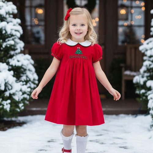 Anavini - Christmas Tree Corduroy Dress