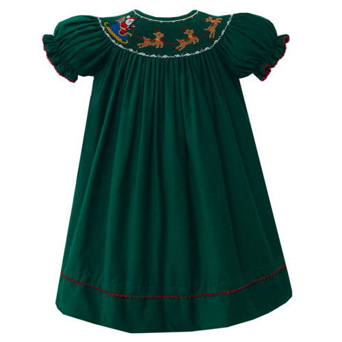 Anavini - Sant's Sleigh Green Corduroy Dress