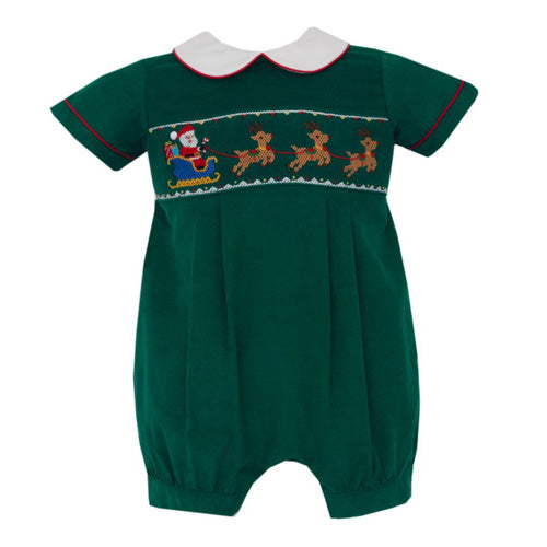 Anavini - Santa's Sleigh Green Corduroy Romper