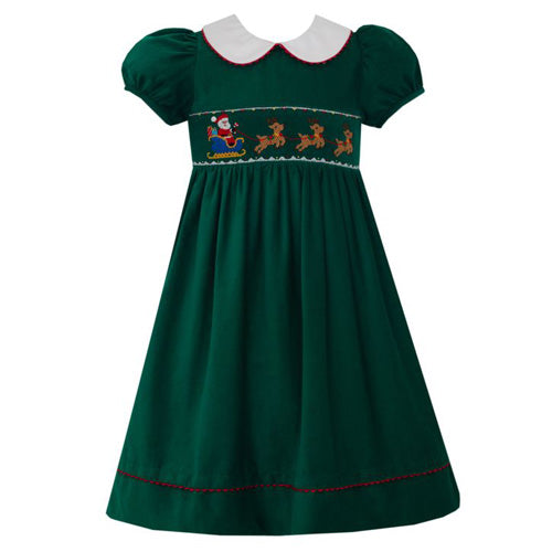 Anavini - Santa's Sleigh Green Corduroy Dress