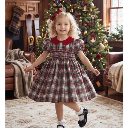 Anavini - Caroline Stuart Tartan Plaid Smock Dress