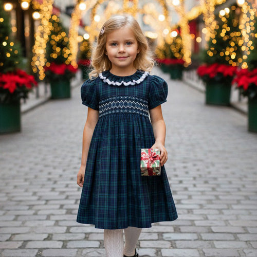 Anavini - Julia Blackwatch Tartan Smocked Dress