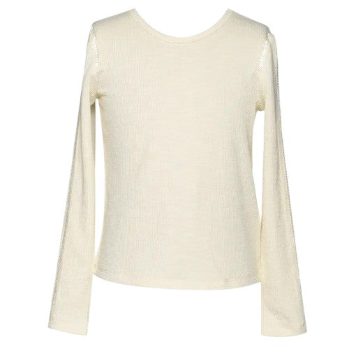 Hannah Banana - Ivory Rib L/S Latter Trim Top