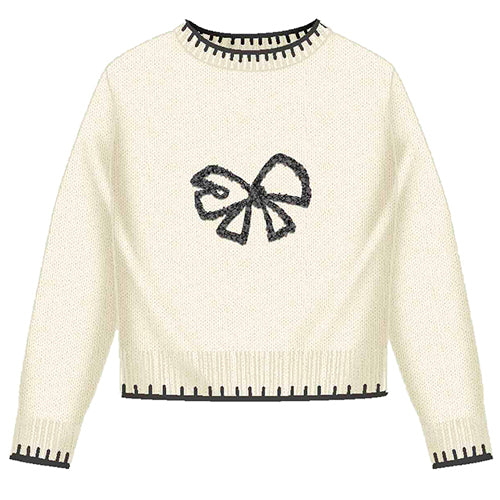 Mayoral Ivory Sweater with Black Sequin Bow