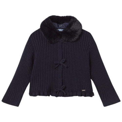 Mayoral - Navy Faux fur Collar Cardigan