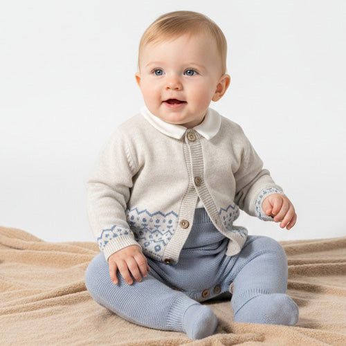 Mayoral -  Blue & Taupe Knit Overall Set