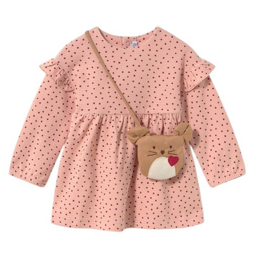Mayoral - Blush Pink & Cranberry Dot Dress with Purse