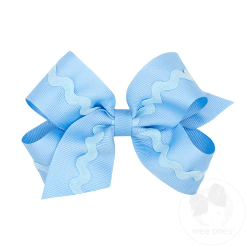 Blue Grosgrain Medium Bow with Ric Rac