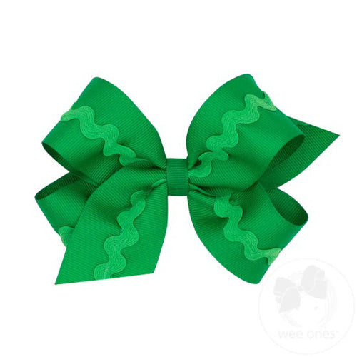 Green Grosgrain Medium Bow with Ric Rac