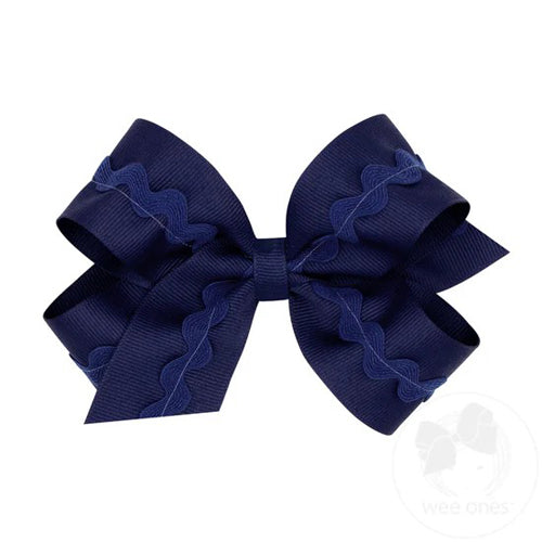 Lt Navy Grosgrain Bow with Ric Rac