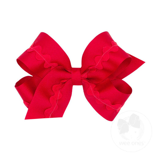 Red Grosgrain Medium Bow with Ric Rac