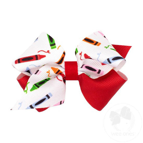 Back to School Color Block Crayon Small Bow