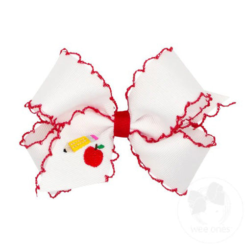 Pencil & Apple Back to School Embroidered Bow