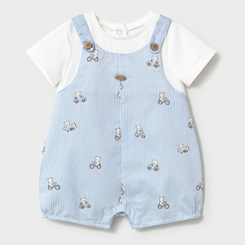 Mayoral - 1613-37 - Lt Blue Stripe Teddy Bear Romper