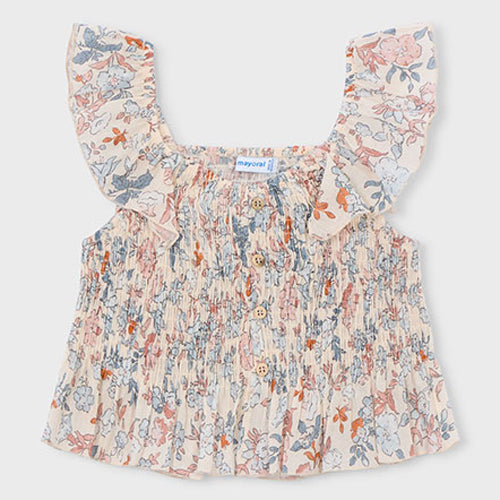 Mayoral - 3028-51 - Denim Blue Floral Smocked Top