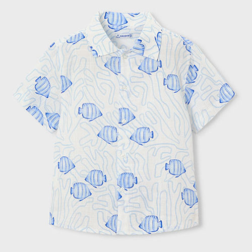 Mayoral - 3115-027 - White & Blue Fish Shirt