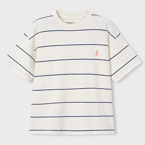 Boston - Ivory & Lt Charcoal Grey Stripe Tee Shirt