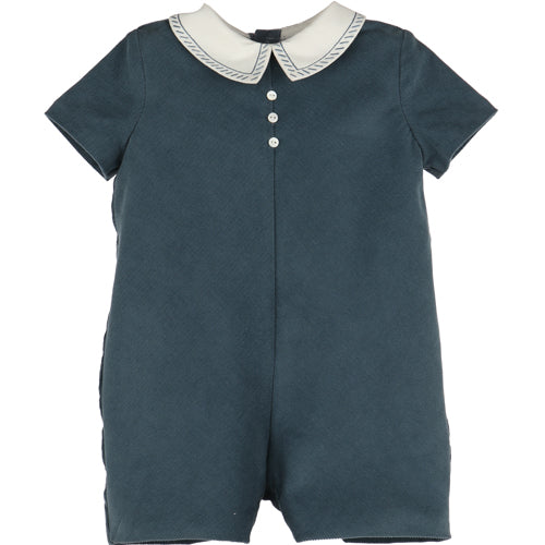 Luli & Me - Steel Blue Pinwale Romper