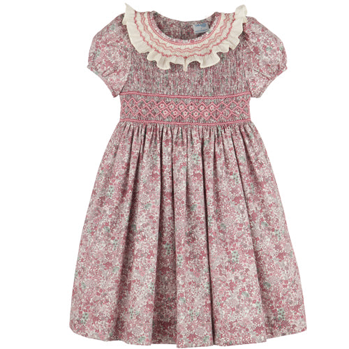 Luli & Me - Fall Blooms Pink Collar Dress
