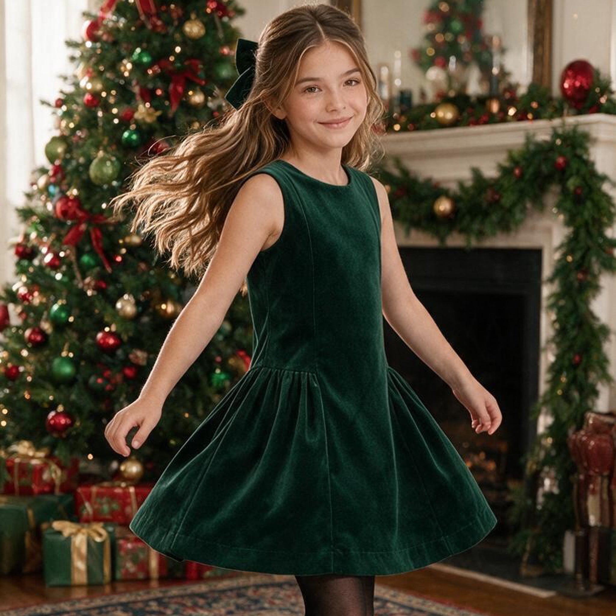 Luli & Me - Emerald Green Velvet Princess Dress