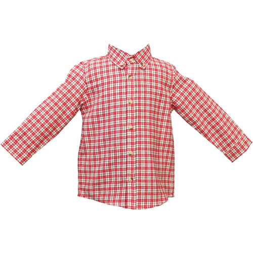 Cotton Kids - Red, Ivory & Dk Navy Plaid Shirt