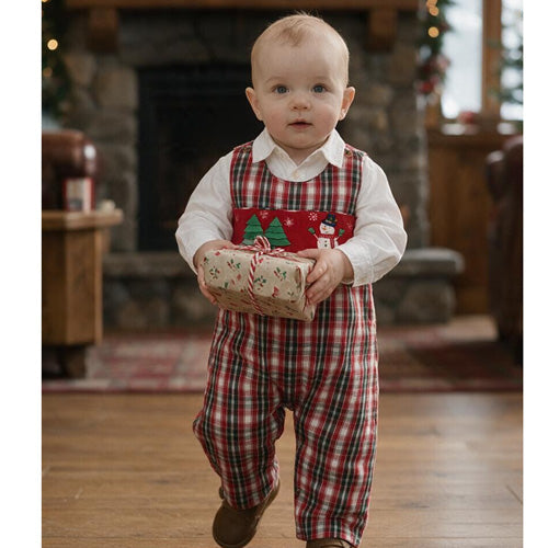 Cotton Kids - Evergreen Tartan Tree & Snowman Longall