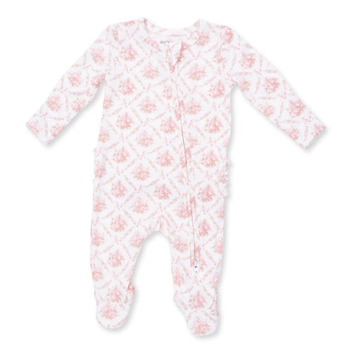 Angel Dear - Rose Bow Lattice Ruffle Zip Footie