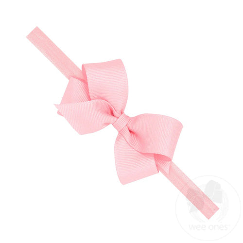 Mini Lt Pink Grosgrain Headband on Elastic Band
