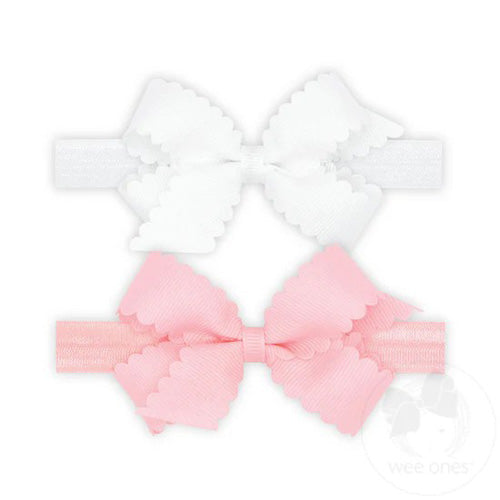 White & Lt Pink Mini Scallop Headband Set