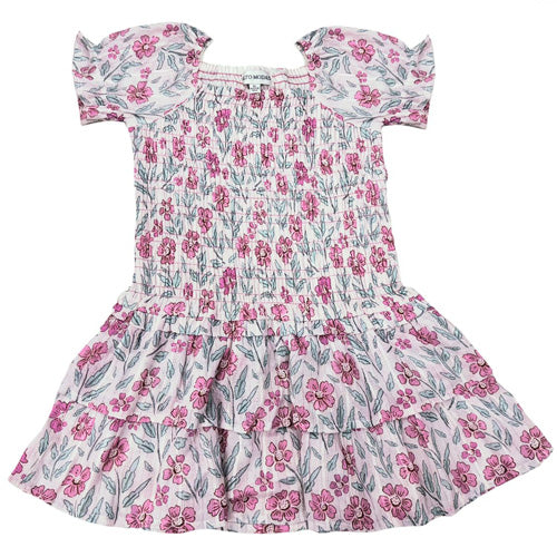 Alto Modas Rosey Pink  Floral Smocked Dress