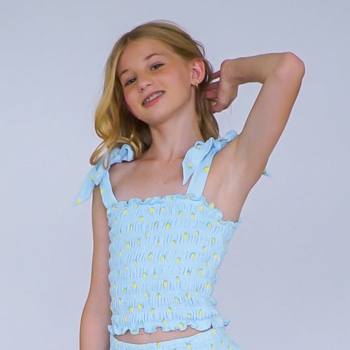 Flowers by Zoe - CH50 - Lt Blue Lemon Smocked Top
