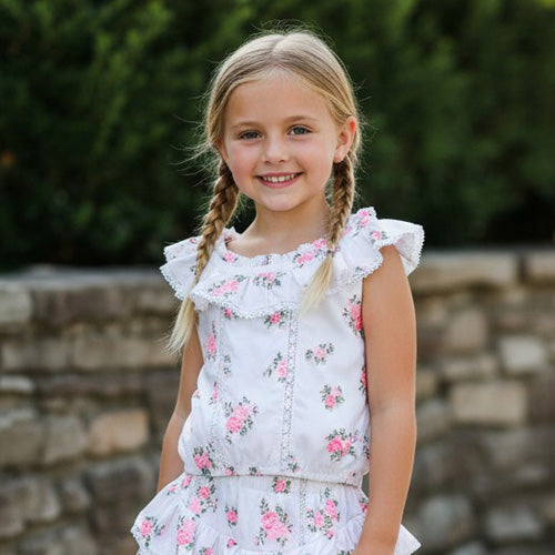 Flowers by Zoe - WO51-Wh - White & Pink Cabbage Rose Top