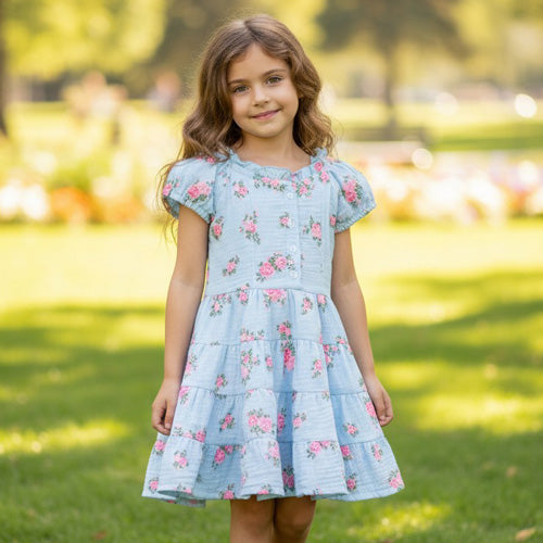 Flowers by Zoe - CH75-BL - Blue Cabbage Rose Dress