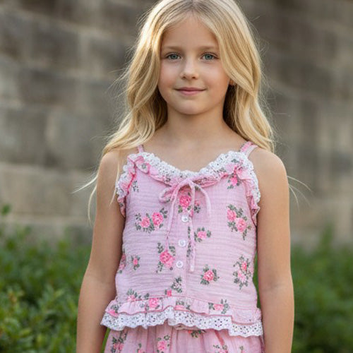 Flowers by Zoe - CH58-P - Pink Cabbage Rose Top