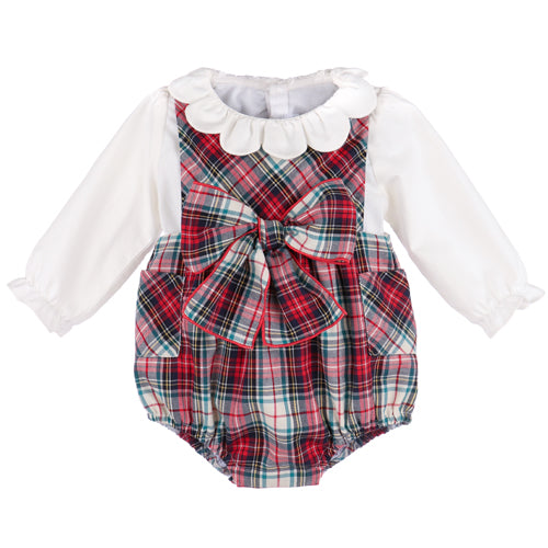 Sophie & Lucas Red Plaid Bow Overall & Blouse