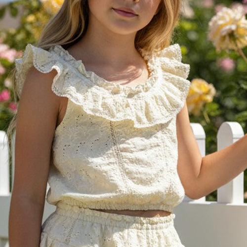 Flowers by Zoe - Yellow Eyelet Ruffle Top