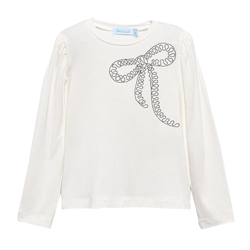 Abel & Lula Cream Long Sleeve Top with Silver Bow