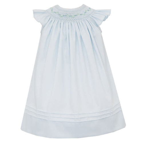 Anavini "Chloe" Lt Blue Pique Smocked Bishop Dress