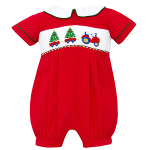 Anavini Red Corduroy Christmas Tree Romper