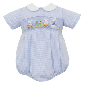 Anavini Blue Gingham Bunnies Parade Romper