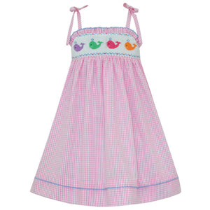 Anavini Pink Check Whales Smocked Sundress