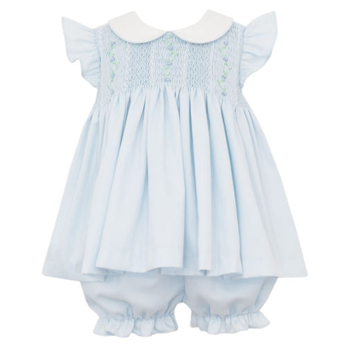 Anavini "Chloe" Lt Blue Pique Smocked Bloomer Set