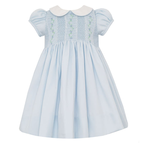 Anavini "Chloe" Lt. Blue Pique Smocked Dress