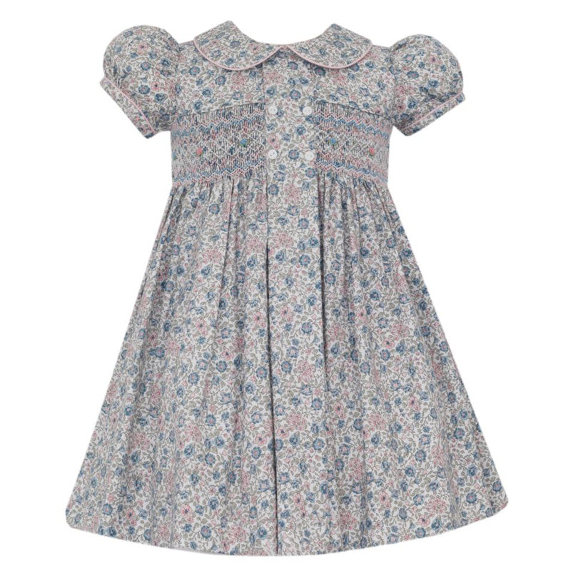 Anavini - Florence Pink & Blue Floral Smocked Dress