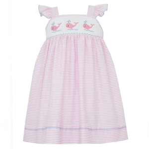 Anavini Pink Stripe Whale Smocked Dress
