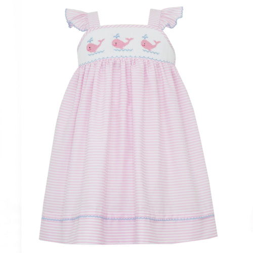 Anavini Pink Stripe Whale Smocked Dress
